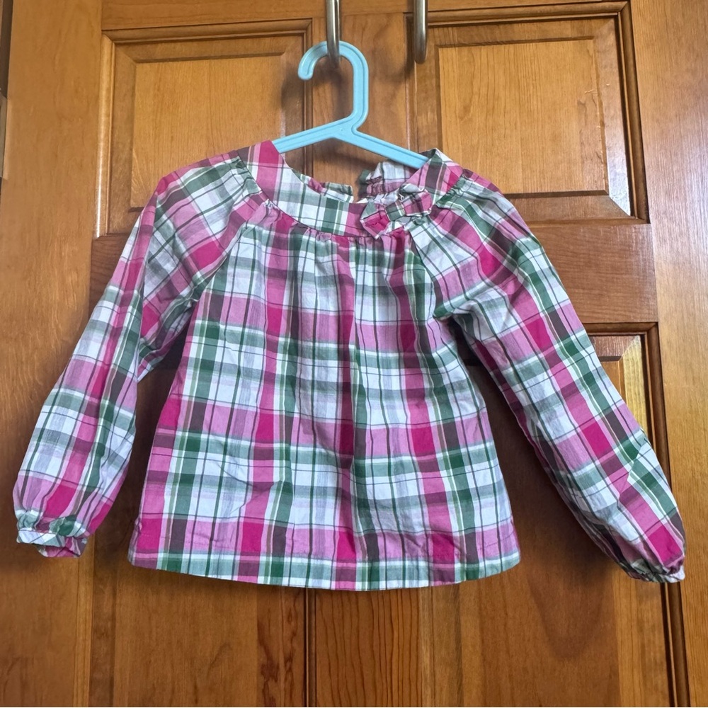 Janie and Jack Pink & Green Plaid Long-Sleeve Girls Top